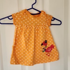 Orange Polka Dot Baby Dress with Flamingo